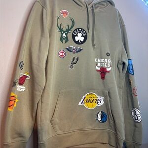 Men's Olive Hoodie with NBA Team Logos